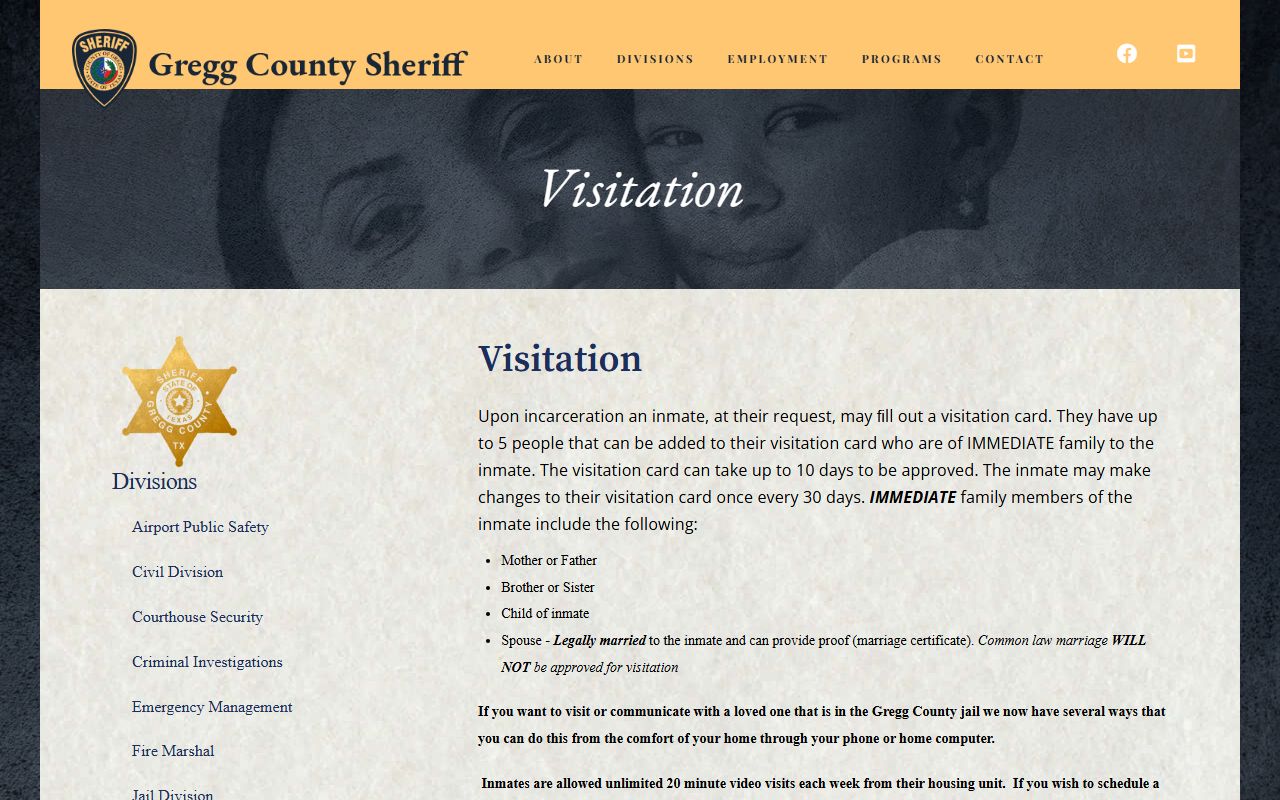 Gregg County jail visitation schedule page